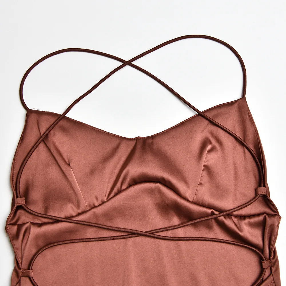 Elegant Satin Lace-Up Bodycon Dress – Minimalist Evening Wear
