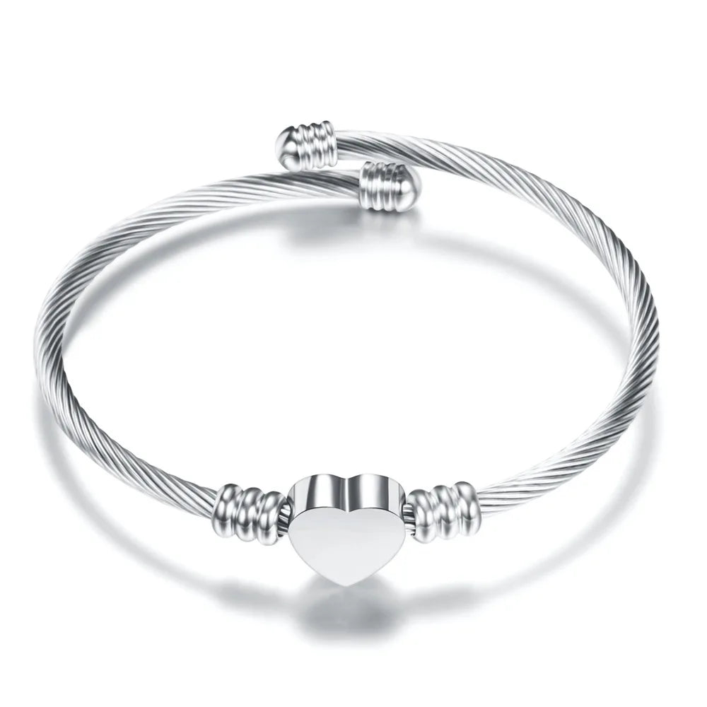 Adjustable Heart Bangle – Stainless Steel Love Bracelet for Women.