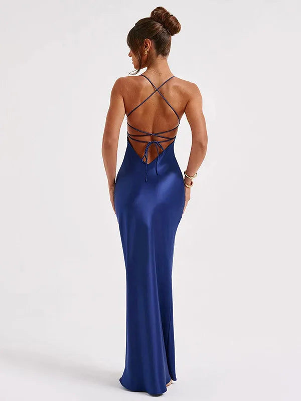 Elegant Satin Lace-Up Bodycon Dress – Minimalist Evening Wear