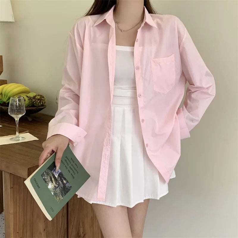 Beiyingni 2025Spring Autumn Women Shirts White Plain Loose Oversized Blouses Female Tops Loose BF Korean Style Blusas Pockets
