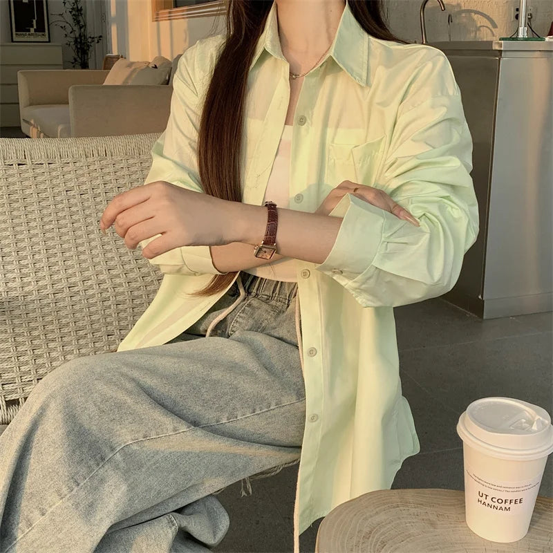 Beiyingni 2025Spring Autumn Women Shirts White Plain Loose Oversized Blouses Female Tops Loose BF Korean Style Blusas Pockets