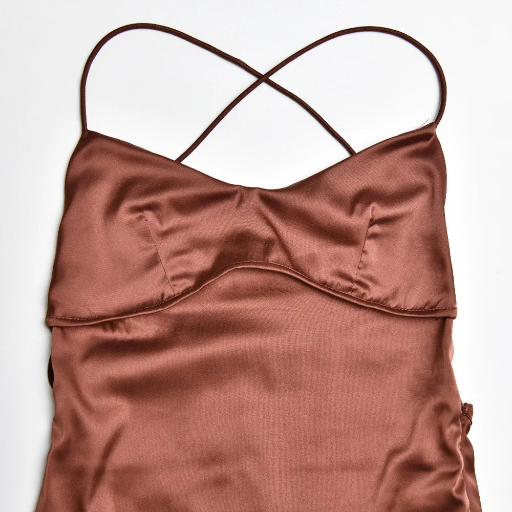 Elegant Satin Lace-Up Bodycon Dress – Minimalist Evening Wear