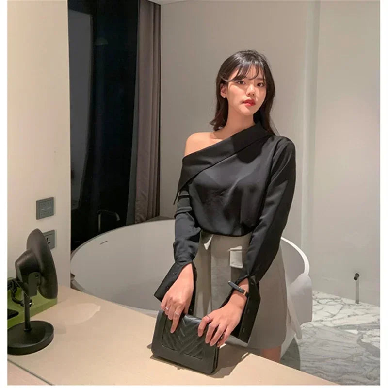 Chic Off-Shoulder Korean Blouse.