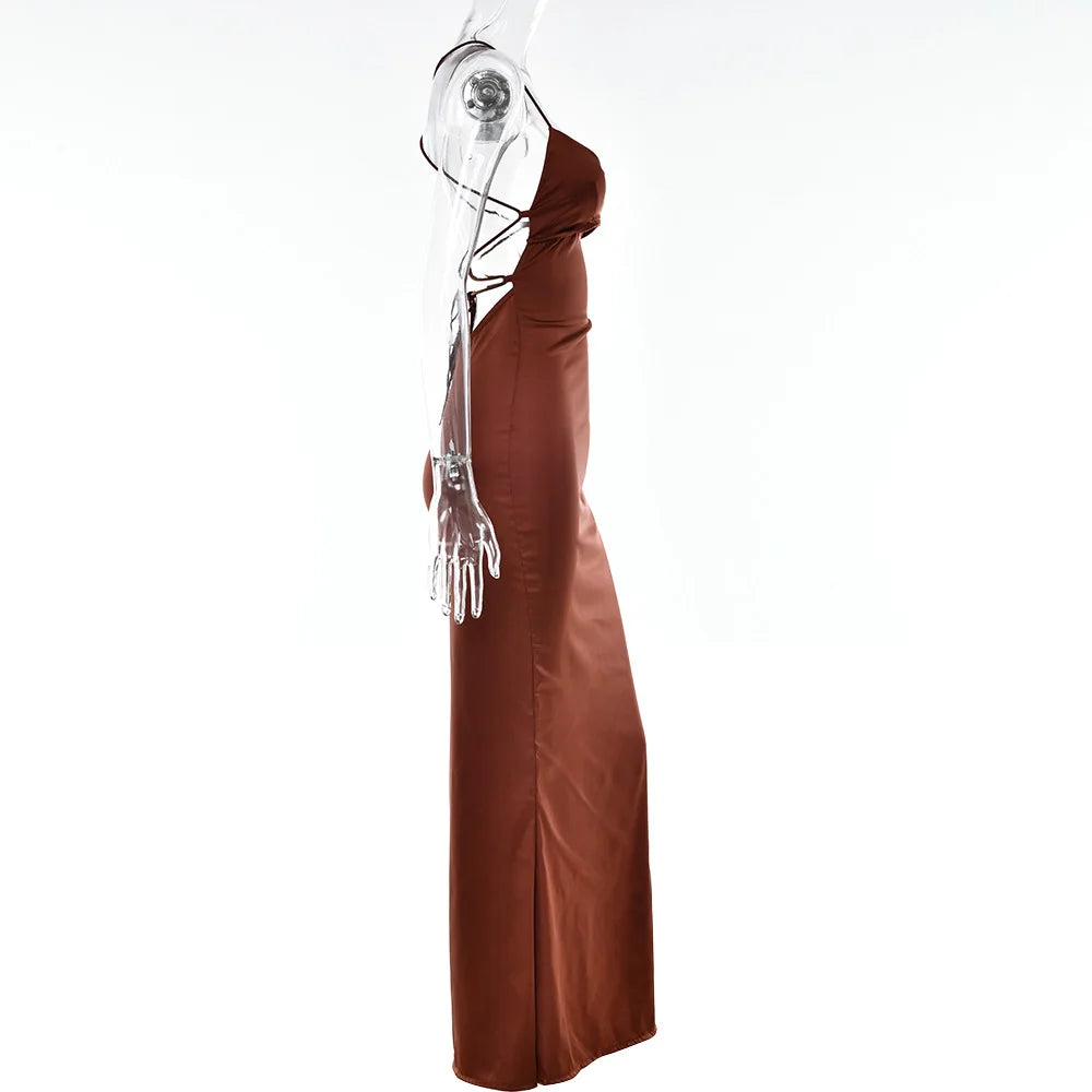 Elegant Satin Lace-Up Bodycon Dress – Minimalist Evening Wear