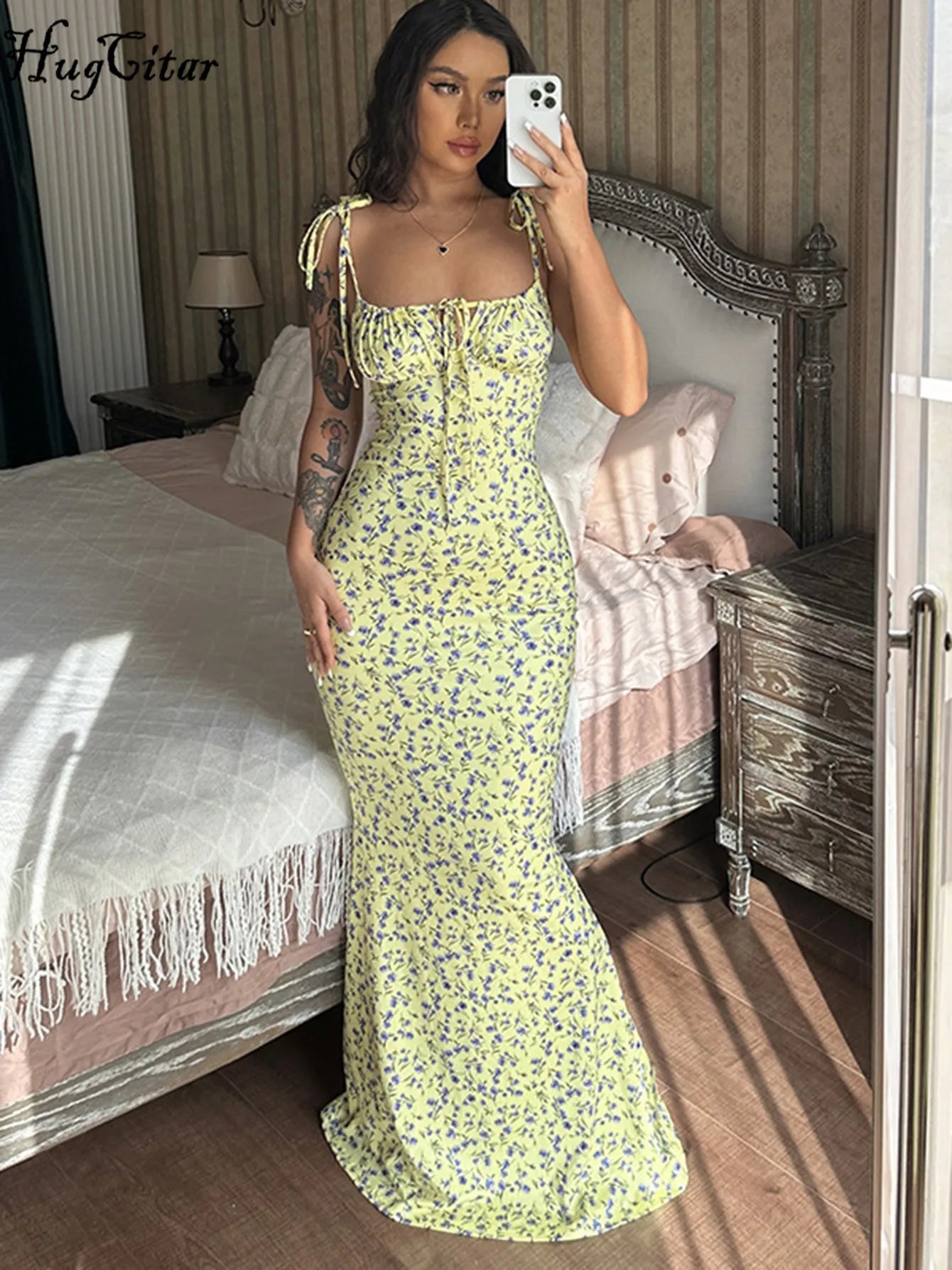 Hugcitar Floral Strapless Maxi Dress – Sleek Summer Streetwear
