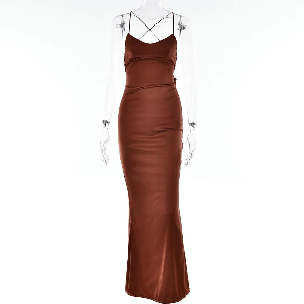 Elegant Satin Lace-Up Bodycon Dress – Minimalist Evening Wear