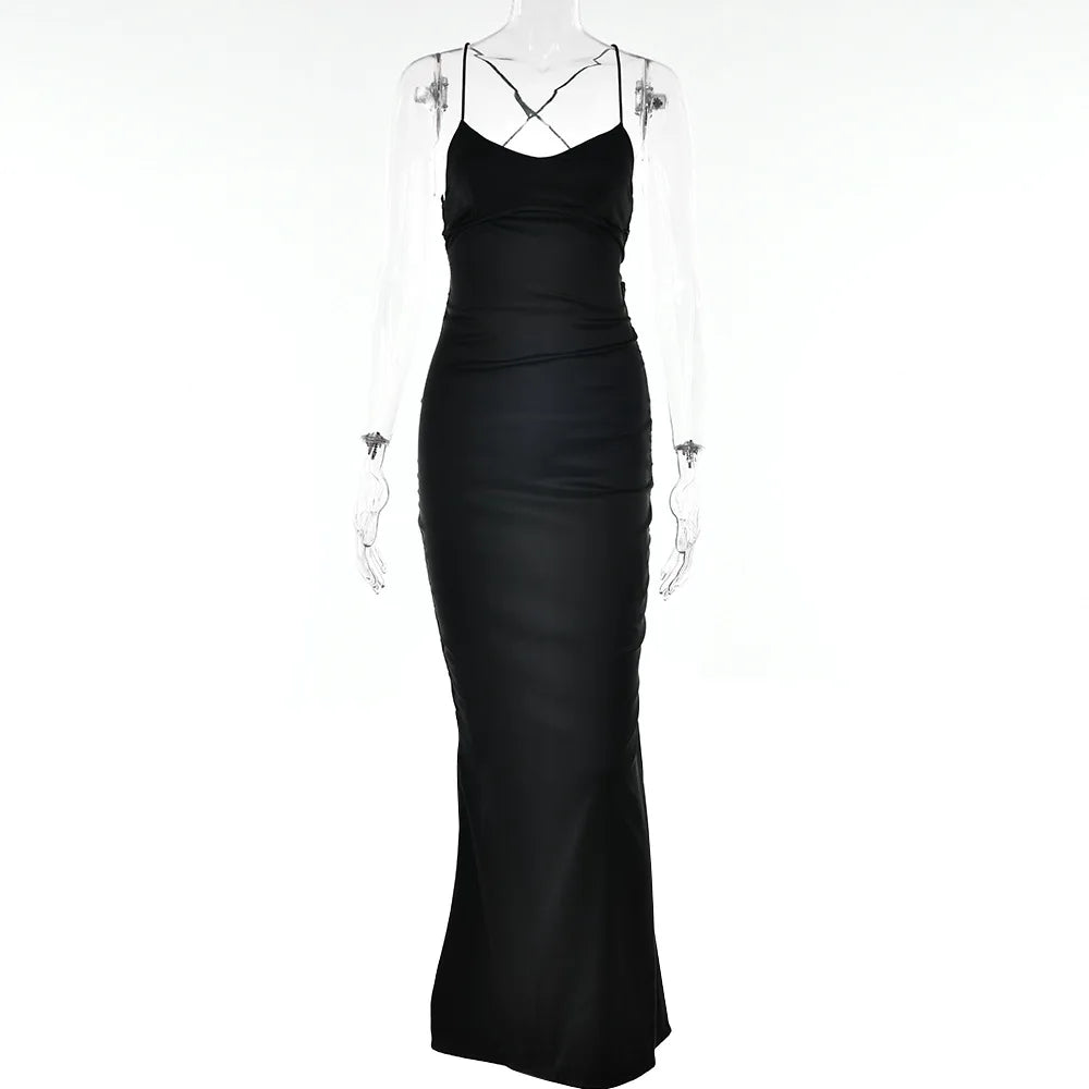 Elegant Satin Lace-Up Bodycon Dress – Minimalist Evening Wear