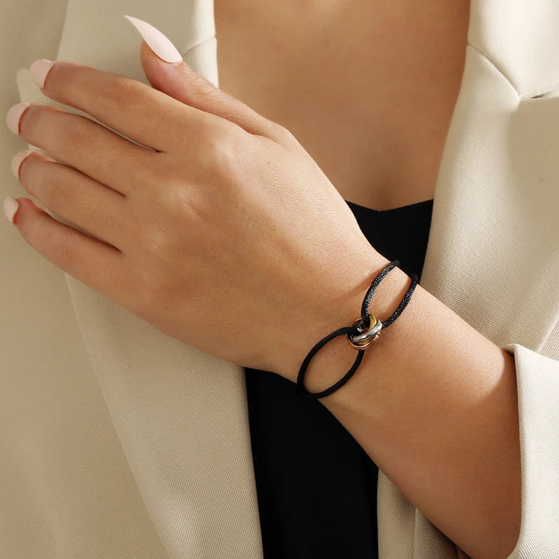 “Balance Trio™” Adjustable Rope Bracelet – Minimalist Unisex Stainless Steel Design.