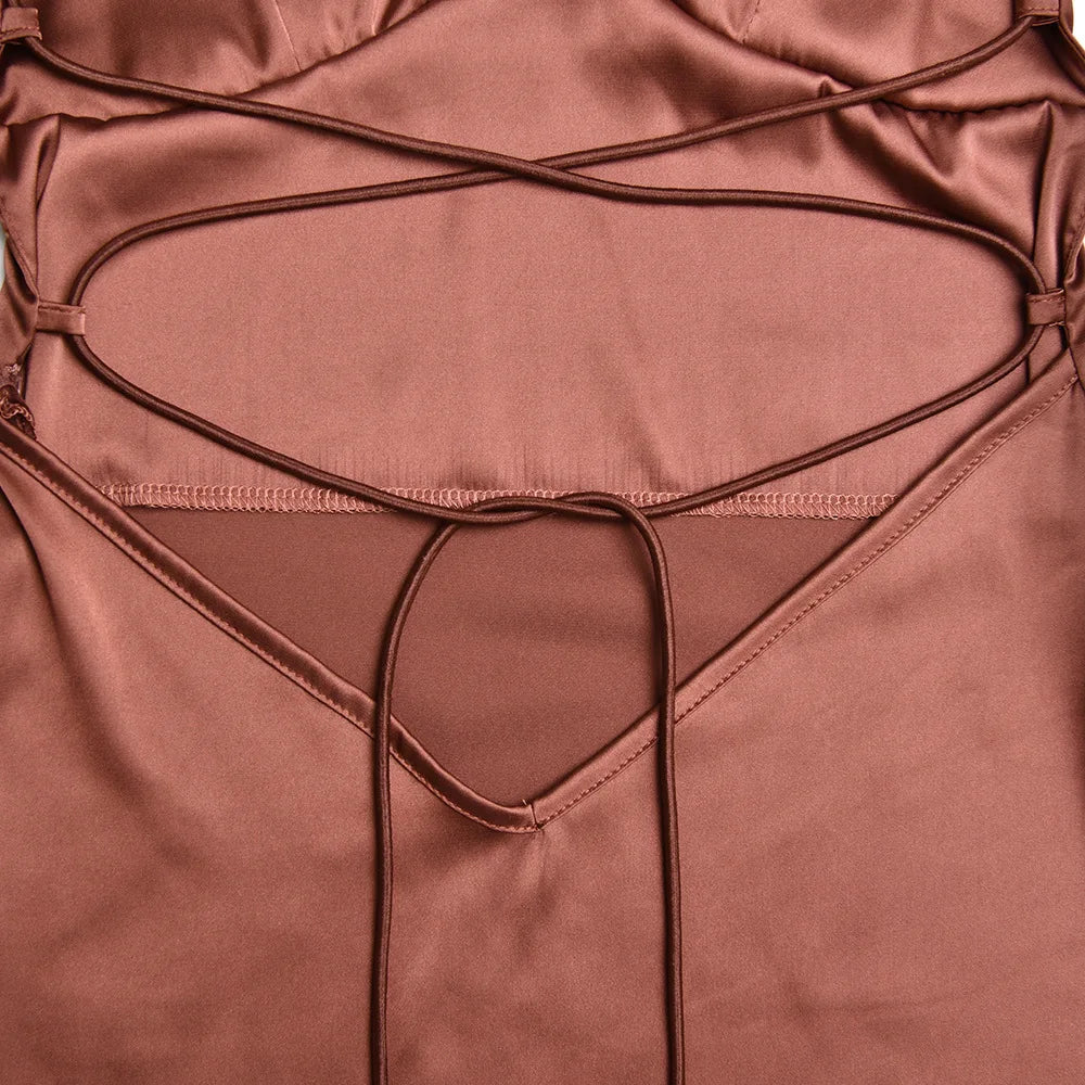 Elegant Satin Lace-Up Bodycon Dress – Minimalist Evening Wear
