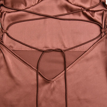 Elegant Satin Lace-Up Bodycon Dress – Minimalist Evening Wear