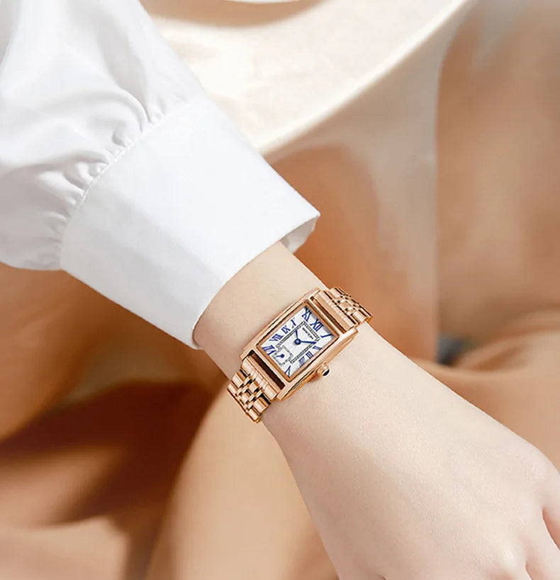 Sanda 1116 Elegant Leather Watch – Rectangle Dial Women’s Quartz Timepiece.