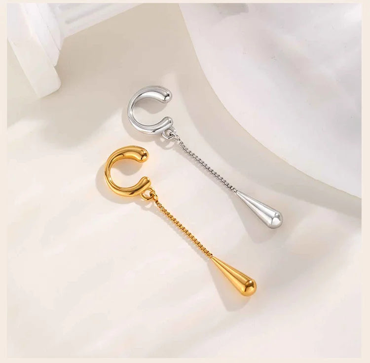 C-Shaped Teardrop Tassel Ear Cuff – No Piercing Clip Earrings for Women.