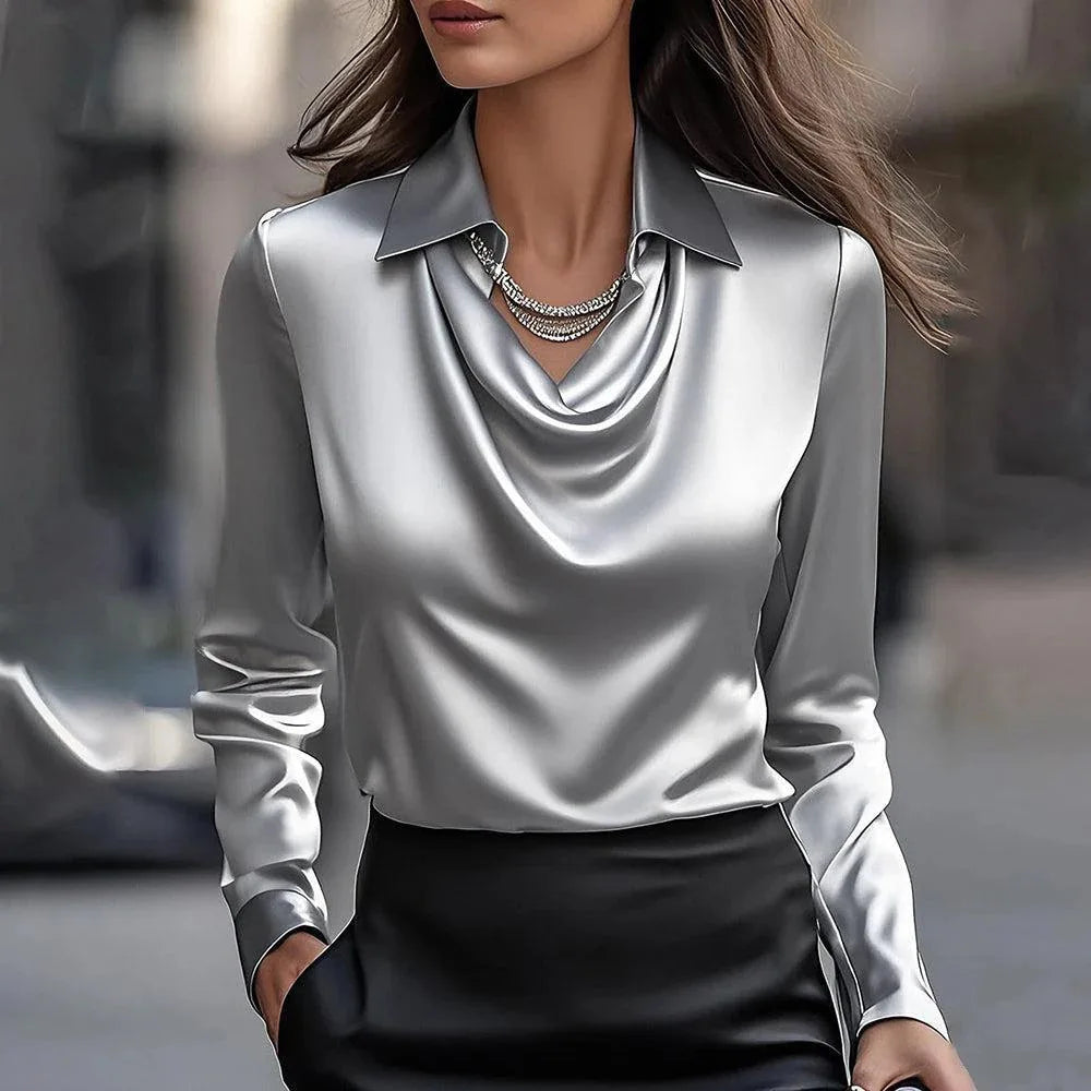 Silky Satin Women’s Blouse – Elegant Office & Casual Wear.