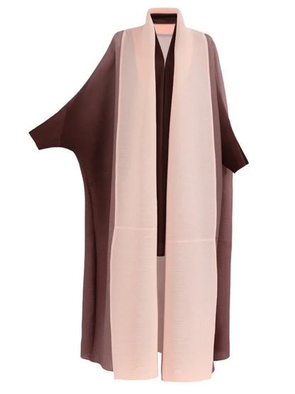 Gradient Bat Sleeve Trench – Retro Chic Coat with Scarf Colla.