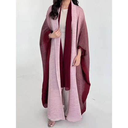 Gradient Bat Sleeve Trench – Retro Chic Coat with Scarf Colla.