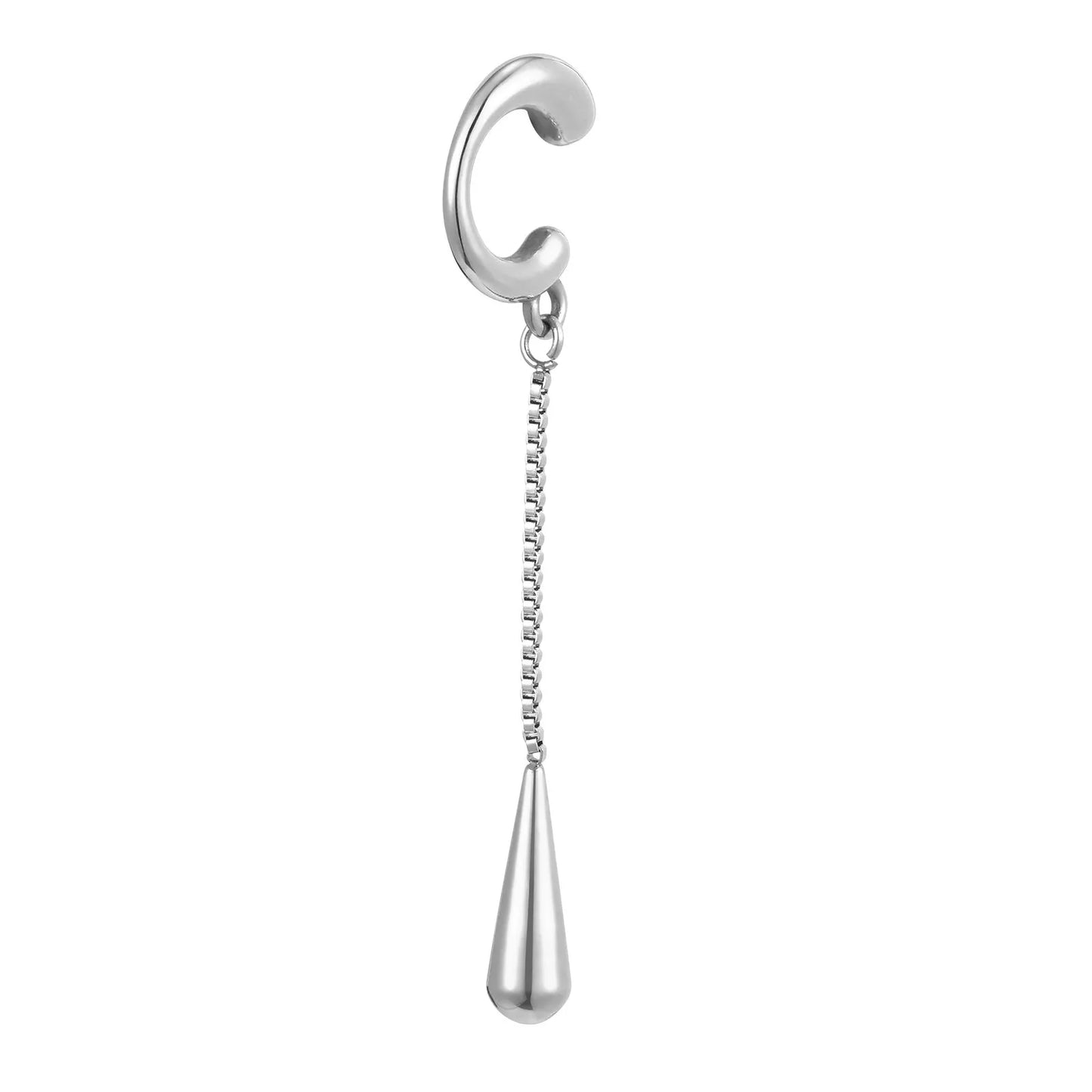 C-Shaped Teardrop Tassel Ear Cuff – No Piercing Clip Earrings for Women.