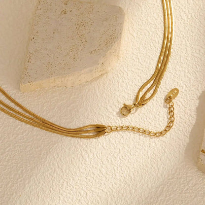 Waterproof Gold Layered Necklace – Stainless Steel Triple Snake Chain Choker for Women.