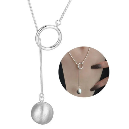 Brushed Silver Ball Necklace – Minimalist Geometric Long Chain Jewelry.