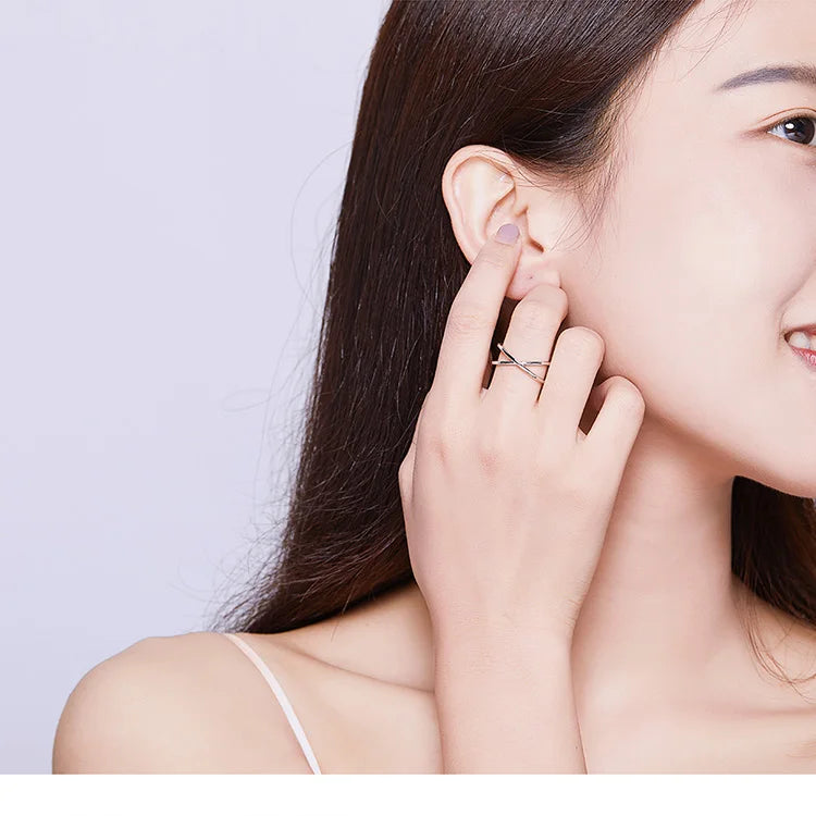 14K Gold X Ring – Minimalist Sterling Silver Promise Band.