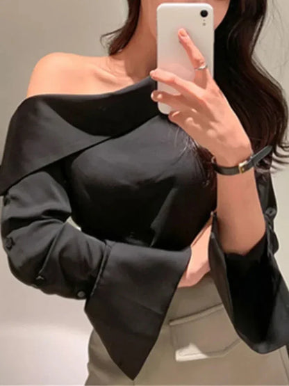 Chic Off-Shoulder Korean Blouse.