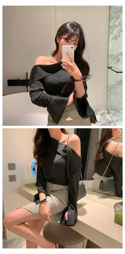 Chic Off-Shoulder Korean Blouse.