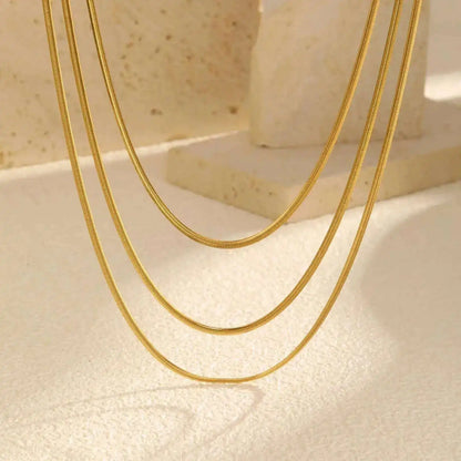 Waterproof Gold Layered Necklace – Stainless Steel Triple Snake Chain Choker for Women.