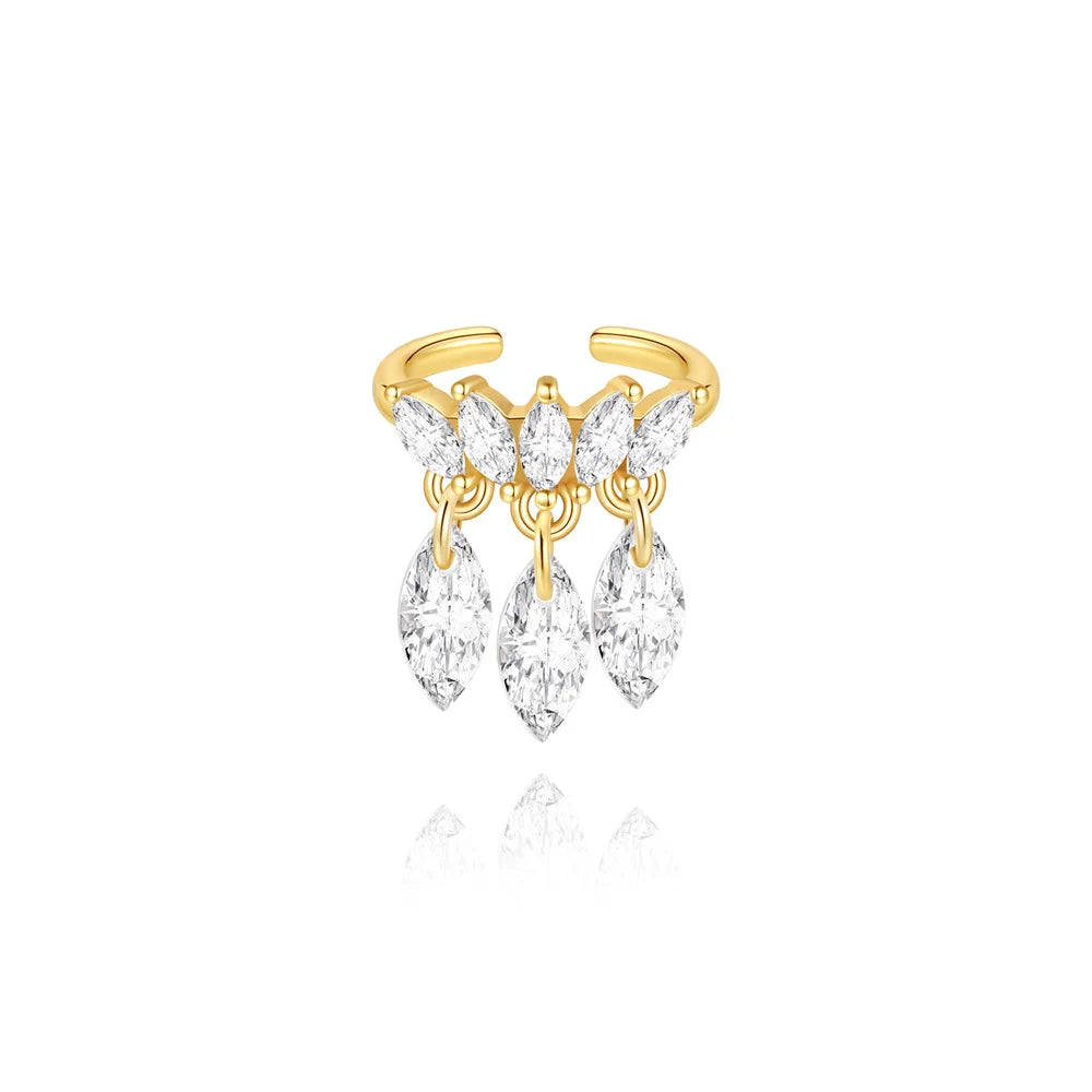 ROXI 925 Sterling Silver Double-Layer Zircon Clip Earring – Elegant No-Piercing Cuff for Women.