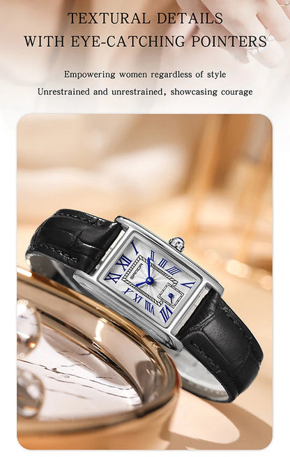 Sanda 1116 Elegant Leather Watch – Rectangle Dial Women’s Quartz Timepiece.