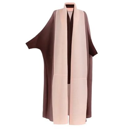 Gradient Bat Sleeve Trench – Retro Chic Coat with Scarf Colla.