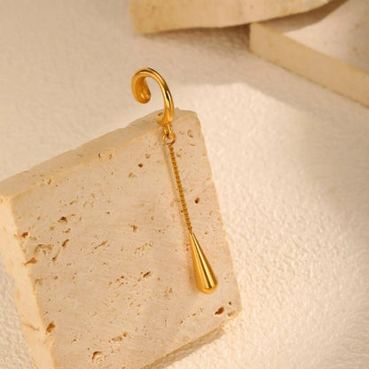 C-Shaped Teardrop Tassel Ear Cuff – No Piercing Clip Earrings for Women.