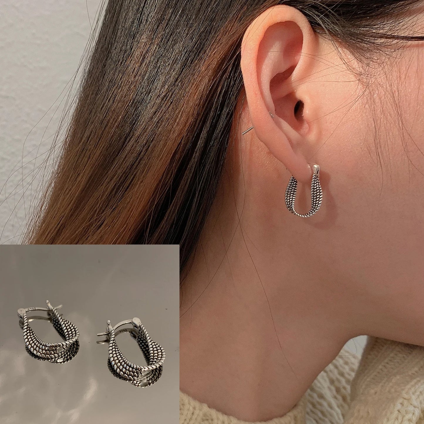 925 Sterling Silver Chunky Hoop Earrings – Geometric Trendy Jewelry for Women.