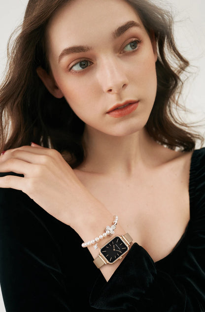 Elegant Luxury Rectangle Watch – Stainless Steel Women’s Quartz Timepiece.