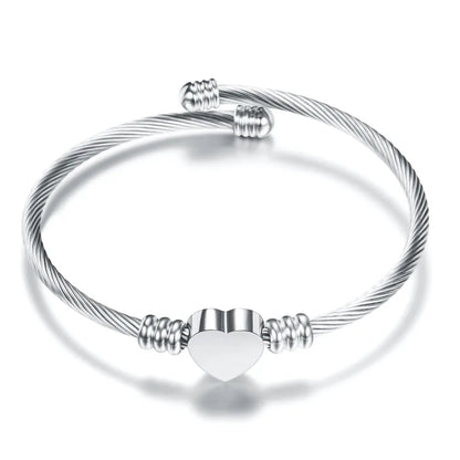Adjustable Heart Bangle – Stainless Steel Love Bracelet for Women.