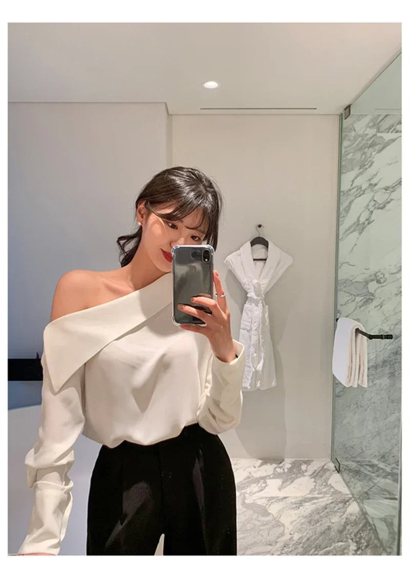 Chic Off-Shoulder Korean Blouse.