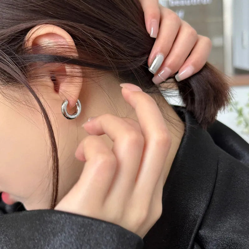 925 Sterling Silver Chunky Hoop Earrings – Geometric Trendy Jewelry for Women.