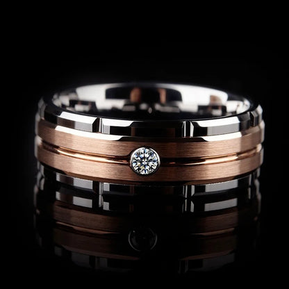 Luxury Rose Gold Couple Ring – Hollow Carved Design with Zircon Stones.