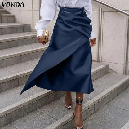 Plus Size High Waist Satin Skirt – Elegant Pleated Design.