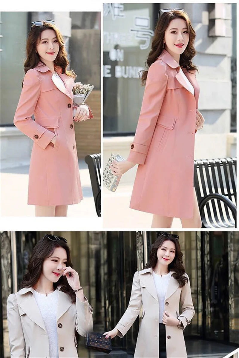 Double-Layered Trench Coat – Chic Mid-Length Spring/Autumn Jacket.
