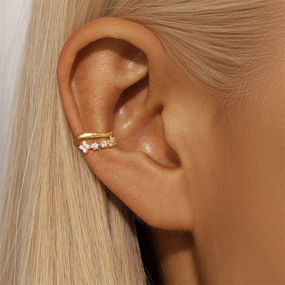 ROXI 925 Sterling Silver Double-Layer Zircon Clip Earring – Elegant No-Piercing Cuff for Women.