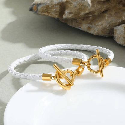 Braided Leather & Gold Cuff Bracelet – Chic Women’s Casual Jewelry.
