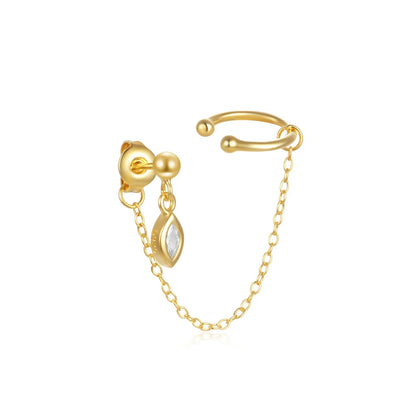 ROXI 925 Sterling Silver Double-Layer Zircon Clip Earring – Elegant No-Piercing Cuff for Women.