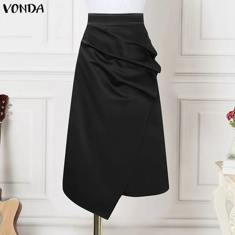 Plus Size High Waist Satin Skirt – Elegant Pleated Design.