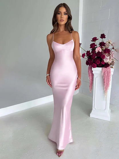 Elegant Satin Lace-Up Bodycon Dress – Minimalist Evening Wear