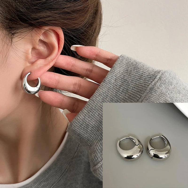 925 Sterling Silver Chunky Hoop Earrings – Geometric Trendy Jewelry for Women.