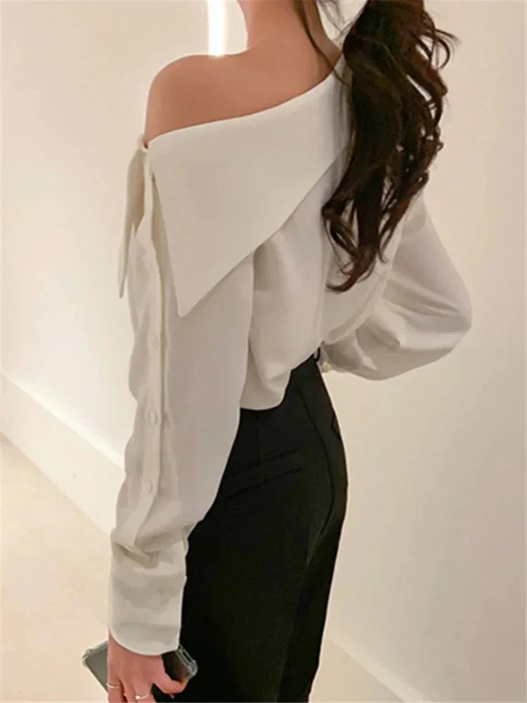 Chic Off-Shoulder Korean Blouse.