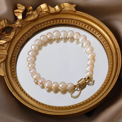 Lustrous Pearl Harmony Bracelet – 14K Gold-Filled Magnetic Clasp Jewelry for Women.