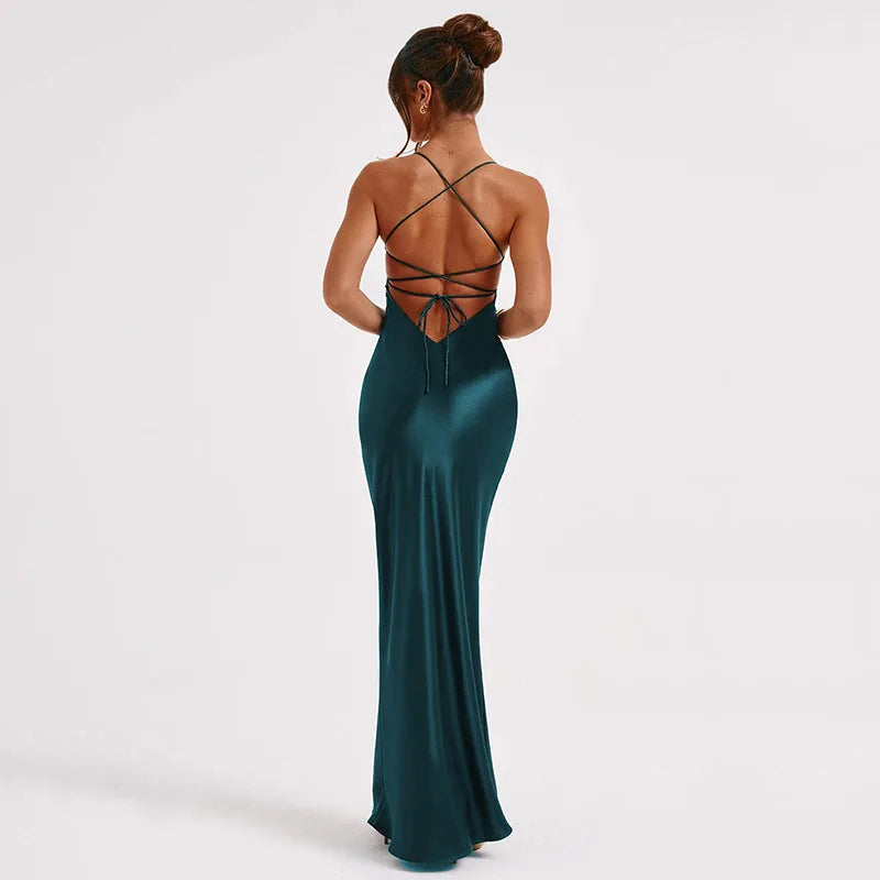 Elegant Satin Lace-Up Bodycon Dress – Minimalist Evening Wear