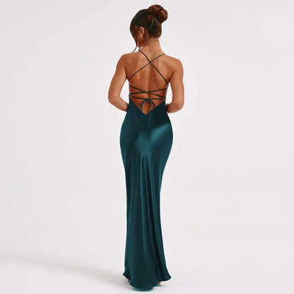 Elegant Satin Lace-Up Bodycon Dress – Minimalist Evening Wear
