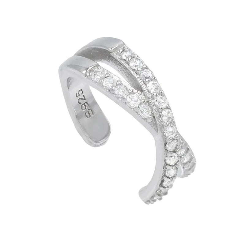 ROXI 925 Sterling Silver Double-Layer Zircon Clip Earring – Elegant No-Piercing Cuff for Women.