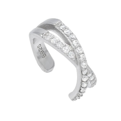 ROXI 925 Sterling Silver Double-Layer Zircon Clip Earring – Elegant No-Piercing Cuff for Women.